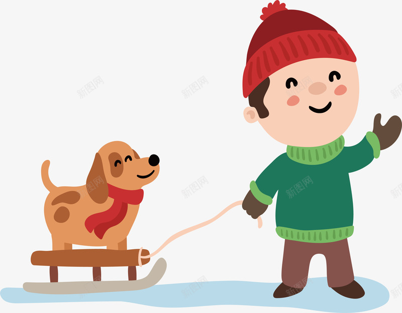拉着小狗玩雪橇矢量图ai免抠素材_新图网 https://ixintu.com 小狗雪橇 开心的孩子 暖冬 矢量png 迎接冬天 雪橇 矢量图