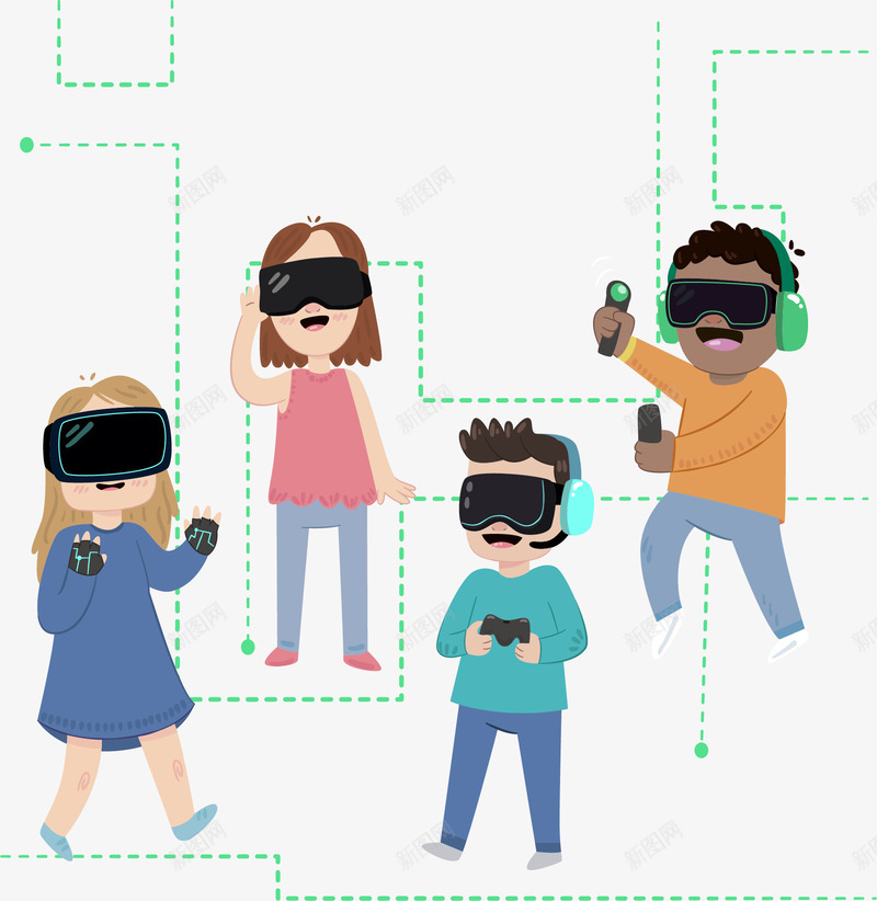 进行虚拟体验的孩子矢量图eps免抠素材_新图网 https://ixintu.com VR世界 VR眼镜 人工智能 矢量图 矢量素材 虚拟体验 高科技