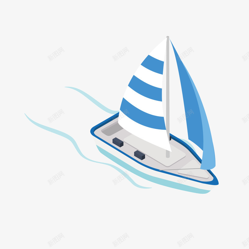 蓝色帆船png免抠素材_新图网 https://ixintu.com 帆布 帆船 扁平化 水纹 航海 船型 蓝色 运动