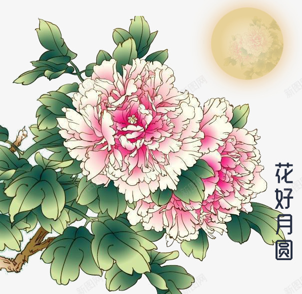 中秋节psd免抠素材_新图网 https://ixintu.com 中秋 月亮 牡丹 花好月圆