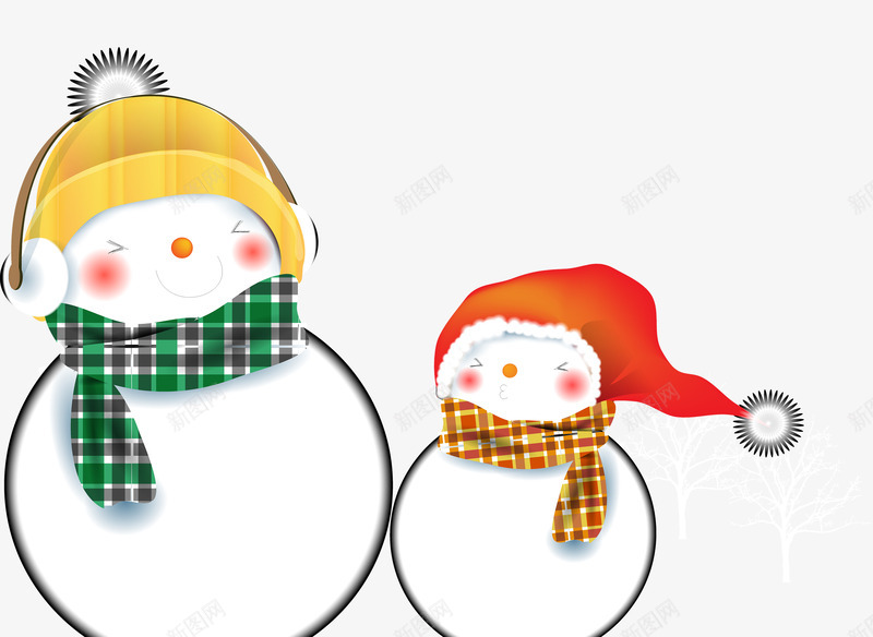 两个雪人psd免抠素材_新图网 https://ixintu.com 下雪 冬天 可爱 堆雪人 新图网