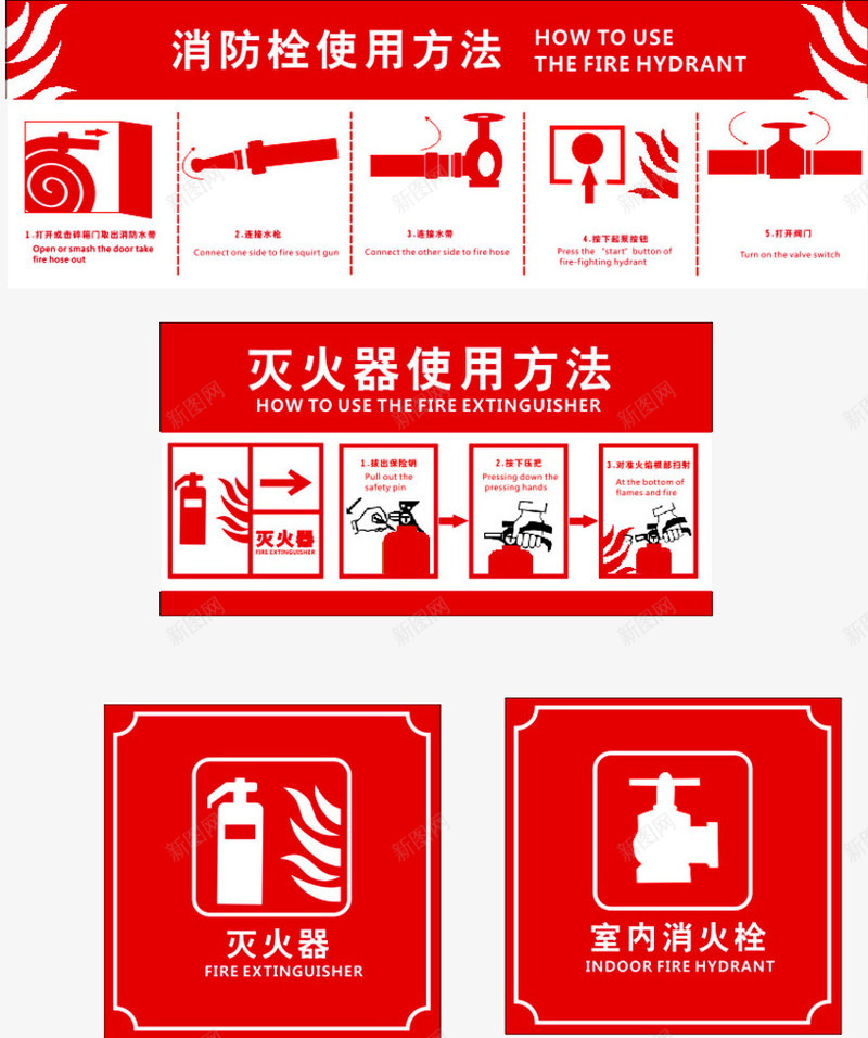 消防栓使用方法图标png_新图网 https://ixintu.com 图标 消火栓使用方法 消防器材 消防栓 消防知识 灭火器 灭火器使用方法