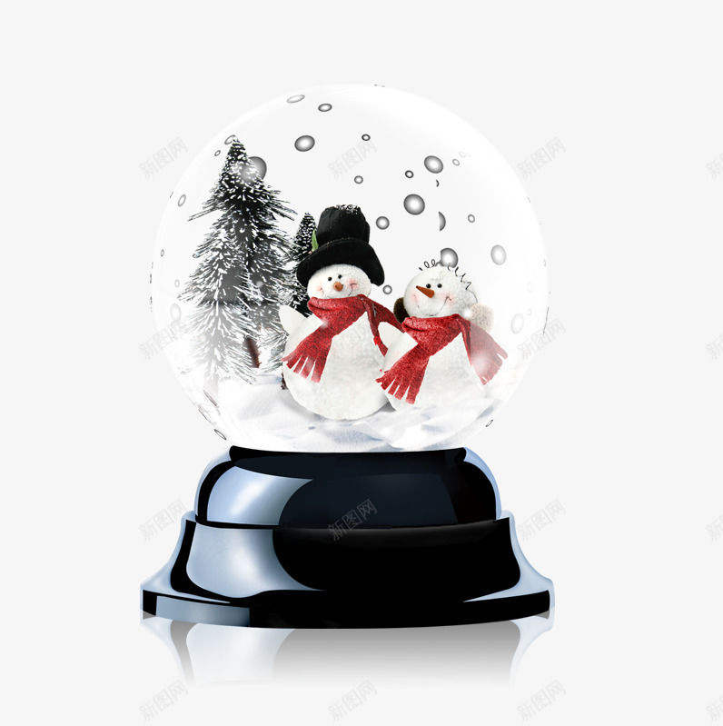 水晶球psd免抠素材_新图网 https://ixintu.com 圣诞树 圣诞节 水晶球 雪人