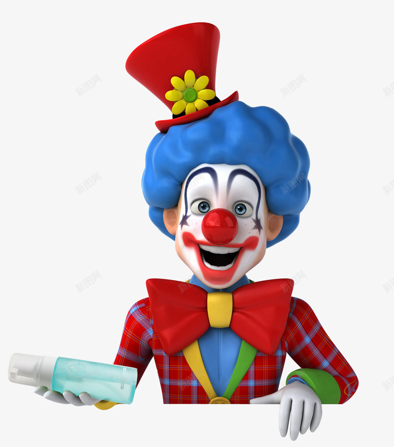 可爱的小丑png免抠素材_新图网 https://ixintu.com joker 搞笑 格子衬衣 欢乐 瓶子 红色的帽子 蓝色的头发 蝴蝶结