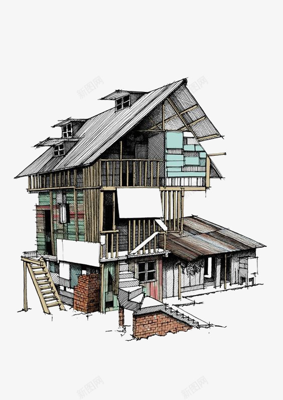 木质建筑png免抠素材_新图网 https://ixintu.com 卡通 建筑 房子 手绘 插画 木质 涂鸦 速写