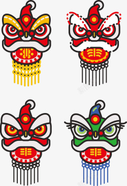 喜庆中国舞狮手绘矢量图素材