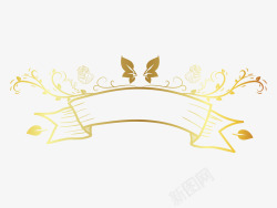 精致金色手绘花卉彩带背景素材