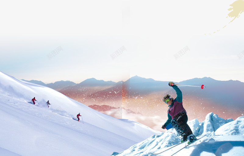 滑雪场景psd免抠素材_新图网 https://ixintu.com 冬天 溜冰 滑冰 滑雪