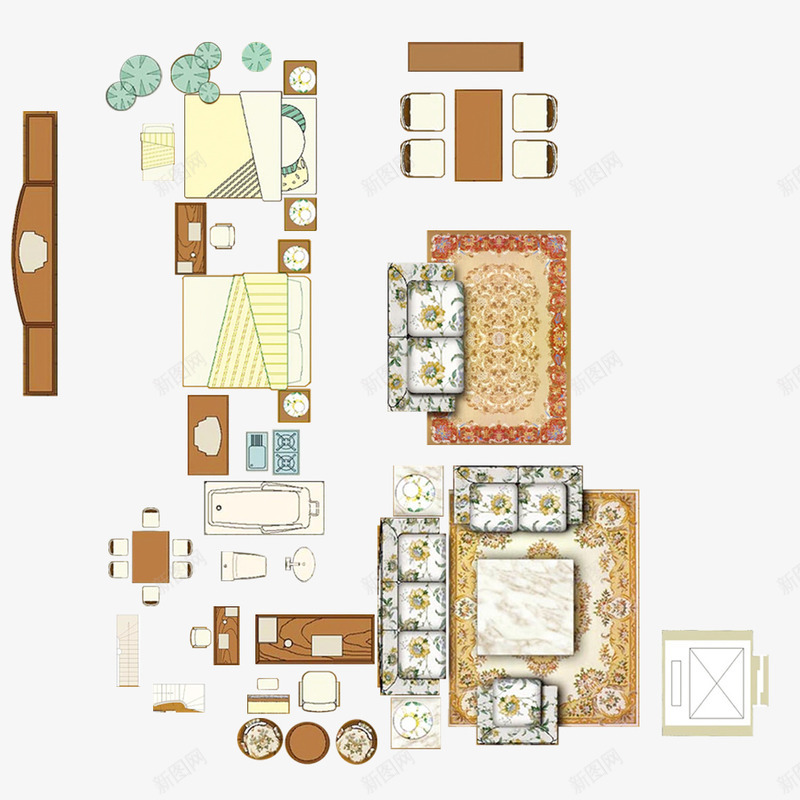 家具组合平面图png免抠素材_新图网 https://ixintu.com 家具平面图 房间平面图 简约 装修 豪华