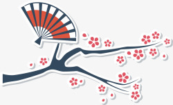 粉色折扇中国风折扇树枝矢量图高清图片