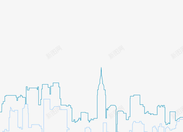 城市剪影png免抠素材_新图网 https://ixintu.com 大厦 线条 蓝色