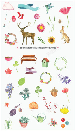 彩带箭头各种手绘动物花环绿草高清图片