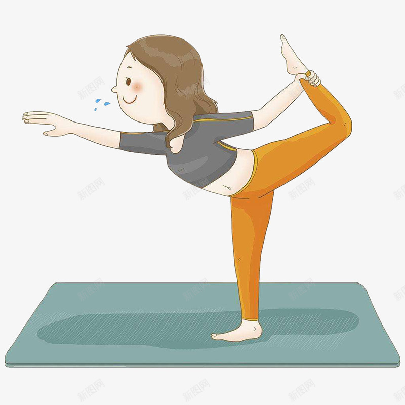 瑜伽女士png免抠素材_新图网 https://ixintu.com 健康 健身 卡通手绘 卡通汗珠 瑜伽垫 装饰