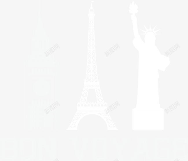 欧洲著名建筑png免抠素材_新图网 https://ixintu.com 埃菲尔铁塔 城市建筑 白色剪影 自由女神
