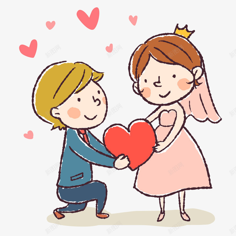 手绘卡通新人png免抠素材_新图网 https://ixintu.com 婚庆 婚礼 恭喜 户外婚礼 结婚