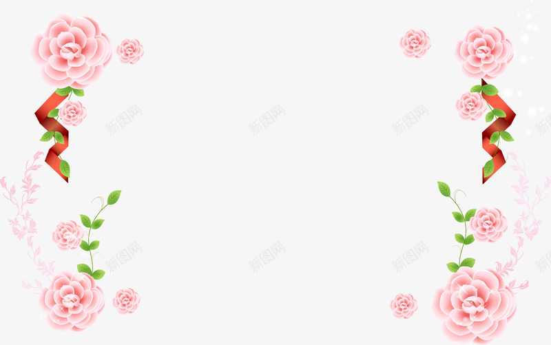 手绘粉色花卉边框png免抠素材_新图网 https://ixintu.com 婚庆 手绘 粉色花卉边框