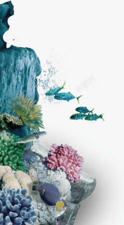 水底纹理蓝色清新水底小鱼边框纹理高清图片