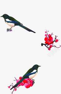创意喜鹊创意彩绘喜鹊花朵大树高清图片