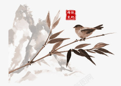 国学传统传统文化枝头的鸟高清图片