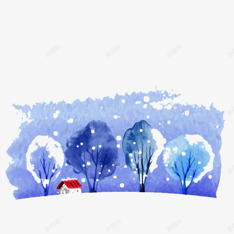 冬天的雪png免抠素材_新图网 https://ixintu.com 下雪 冬天 冬季 房屋 手绘 树木 植物 白色
