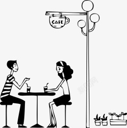 卡通咖啡店约会男女素材