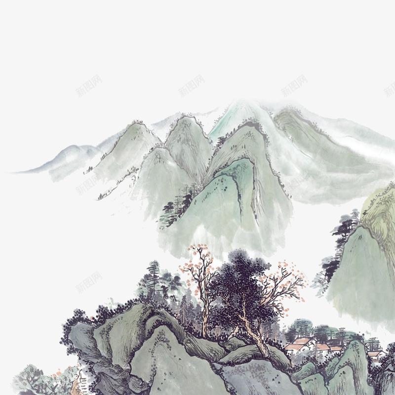 水墨山水画png免抠素材_新图网 https://ixintu.com 中国画 传统风景画 国画 山水画 水墨画