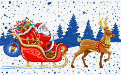 蓝色雪景圣诞老人骑雪橇背景矢量图高清图片