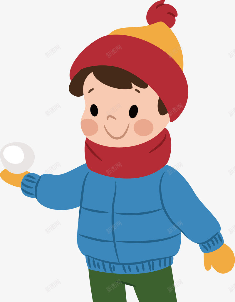 拿着雪球的可爱男孩矢量图ai免抠素材_新图网 https://ixintu.com 冬天 冬天玩雪 可爱男孩 矢量png 蓝色棉服 雪球 矢量图