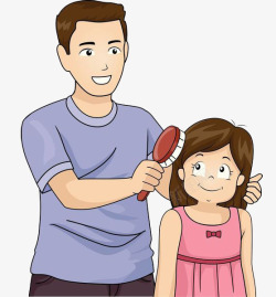 爸爸给女儿梳头素材
