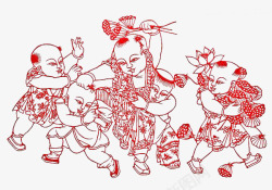 五个小人五个抱着莲藕的娃娃高清图片