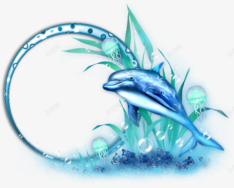 蓝色鲸鱼创意边框png免抠素材_新图网 https://ixintu.com 创意 图片 蓝色 边框 鲸鱼