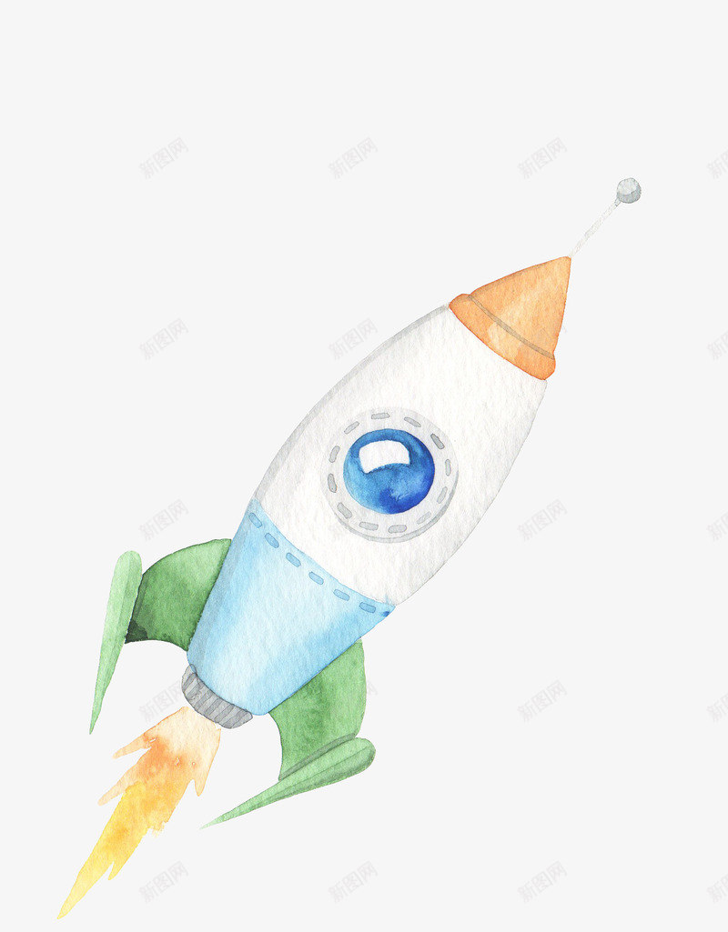 水墨火箭png免抠素材_新图网 https://ixintu.com 一架 卡通 手绘 橘色 火箭 白色 简图 蓝色