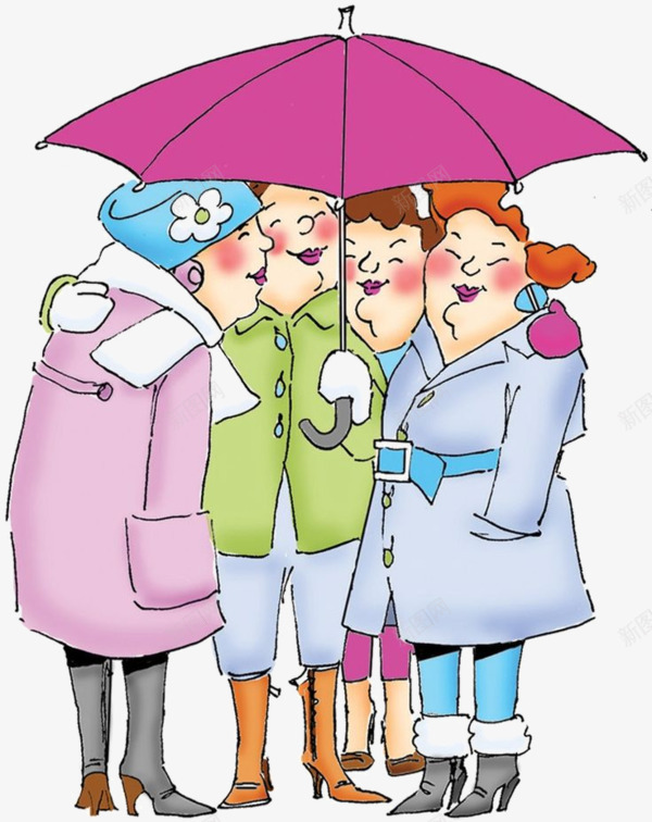 一群人共打一把伞png免抠素材_新图网 https://ixintu.com 卡通PNG素材 开心 红色 雨伞