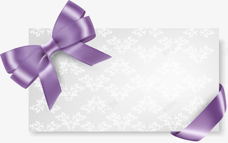 圣诞节白色花纹贺卡png_新图网 https://ixintu.com 圣诞节 白色花纹 紫色丝带 紫色蝴蝶结 花纹装饰 花纹贺卡
