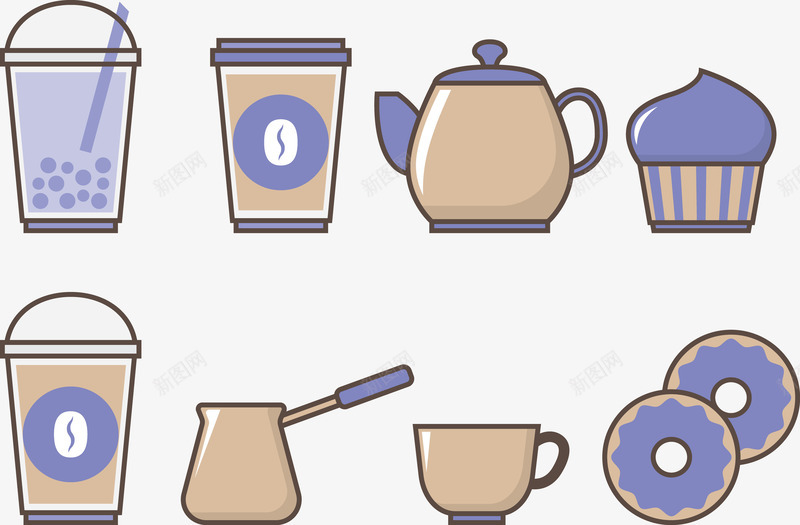 做奶茶的工具png免抠素材_新图网 https://ixintu.com 吸管 水壶 茶杯 蛋糕