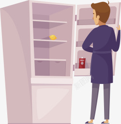 一个冰箱手绘男士打开冰箱矢量图高清图片