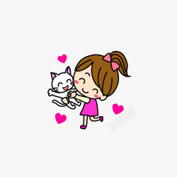 抱羊羔的小女孩抱猫咪的女孩高清图片