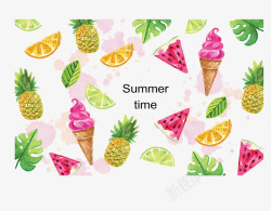 夏日时光水果冰激凌矢量图素材