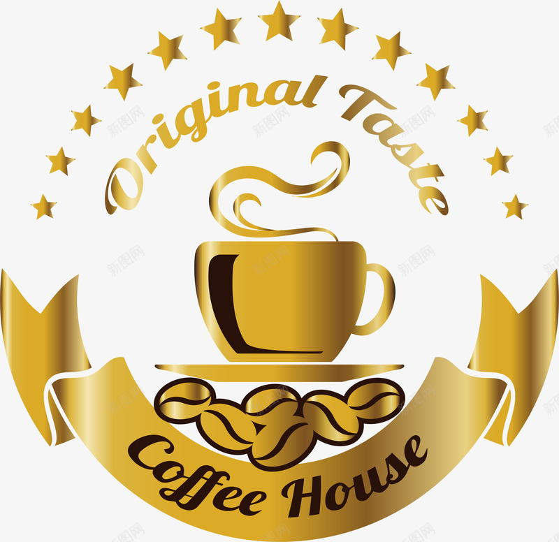 咖啡屋金色条幅png免抠素材_新图网 https://ixintu.com coffee house 咖啡屋条幅 美味咖啡 金色条幅 金色杯子