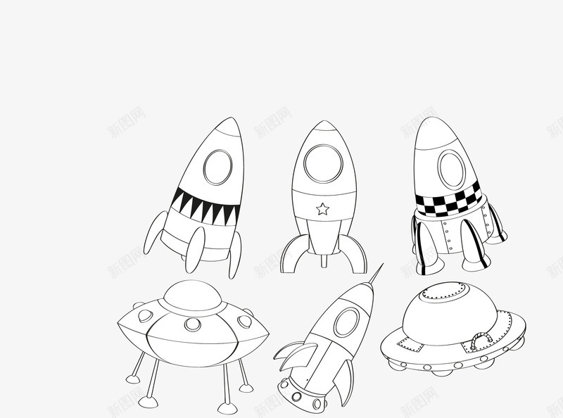 黑色卡通素描小火箭集合png免抠素材_新图网 https://ixintu.com 卡通素描 小火箭集合 矢量小火箭 黑色小火箭