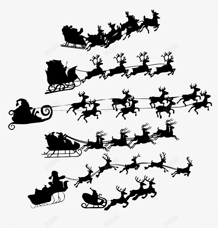 拉雪橇的鹿png免抠素材_新图网 https://ixintu.com 剪影 圣诞 雪橇 鹿