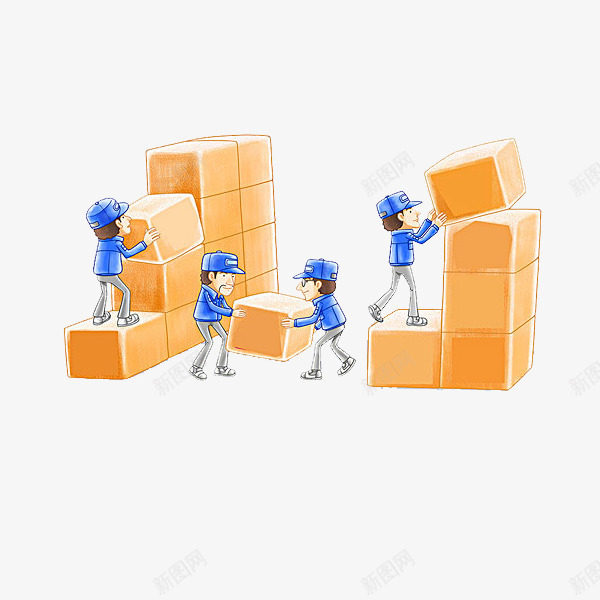 可爱的搬运工png免抠素材_新图网 https://ixintu.com 卡通 工人 插图 搬货员 搬运工 简笔 箱子 蓝色的