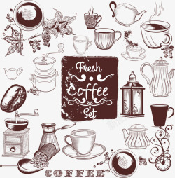 卡通咖啡机杯子与咖啡机高清图片