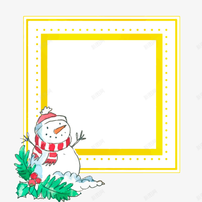 圣诞节雪人植物边框psd免抠素材_新图网 https://ixintu.com 冬天边框 圣诞节 圣诞节雪人植物边框 植物 绿色 绿色植物 边框 雪人 黄色