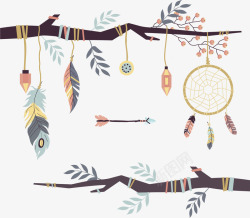 波西米亚背景民族风装饰树枝挂饰矢量图高清图片