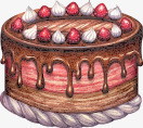 红色手绘草莓慕斯蛋糕素材