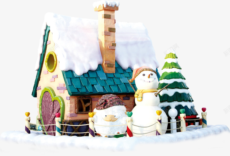 圣诞节房屋png免抠素材_新图网 https://ixintu.com 圣诞节 圣诞节房屋 房屋 树 雪人