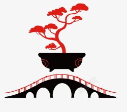 赵州盆栽迎客松和拱形桥矢量图高清图片