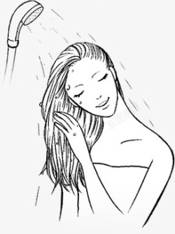 素描洗头发的女人素材
