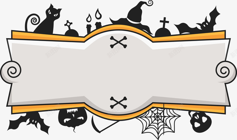 万圣节创意便签边框png免抠素材_新图网 https://ixintu.com 便签 创意 恐怖 按钮 标签 猫咪 蜘蛛网 蝙蝠 黑色猫咪
